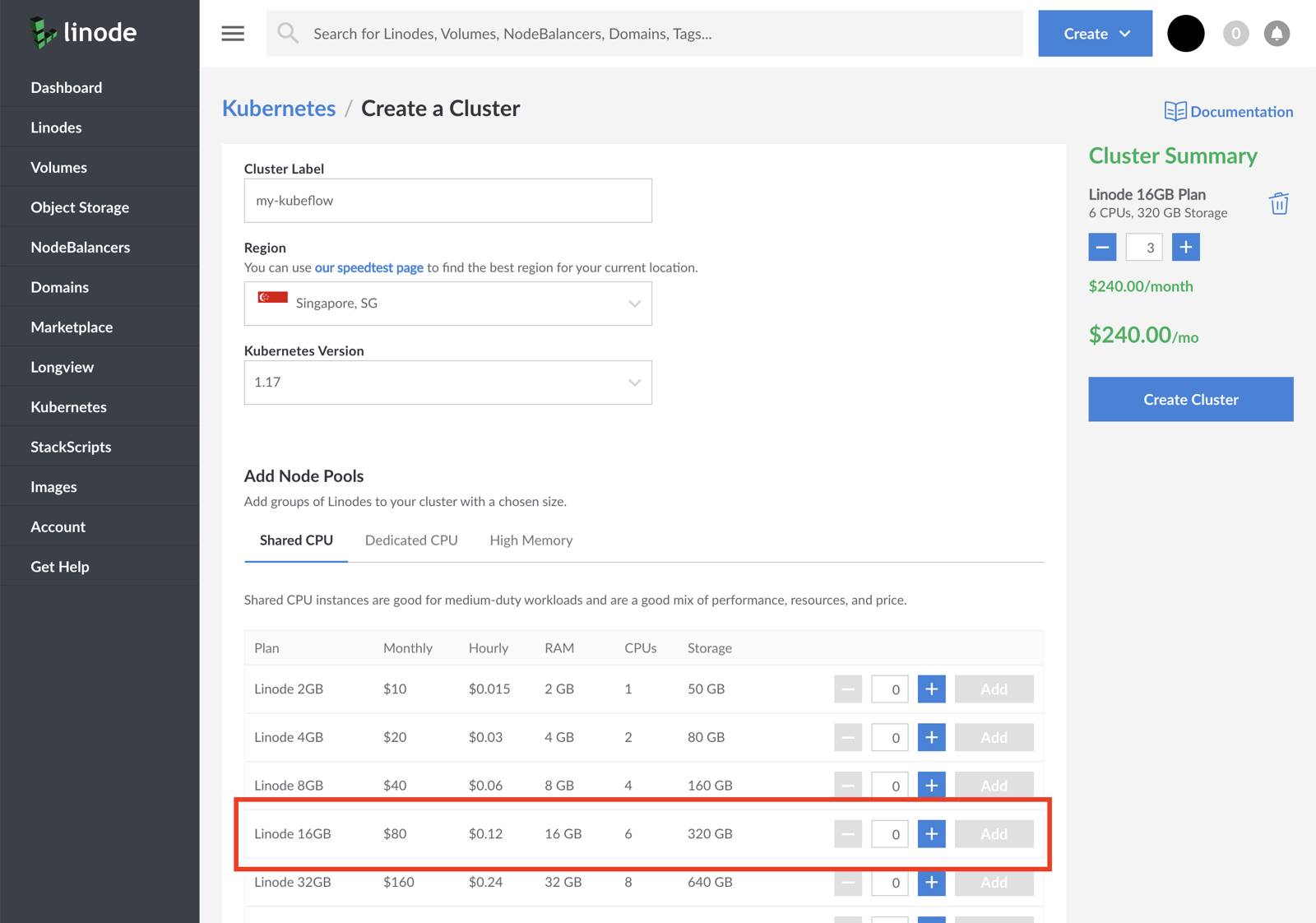 Creating a Kubernetes cluster on Linode