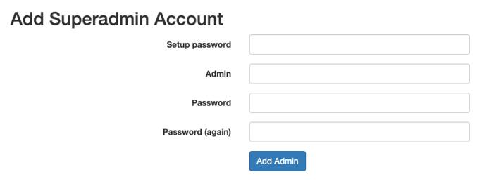 The PostFixAdmin super-admin creation page.